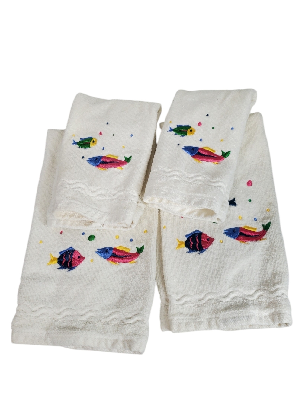 Martha Stewart Everyday Y2K Bathroom Towel Set Of 4 Fish Tropical Vintage White